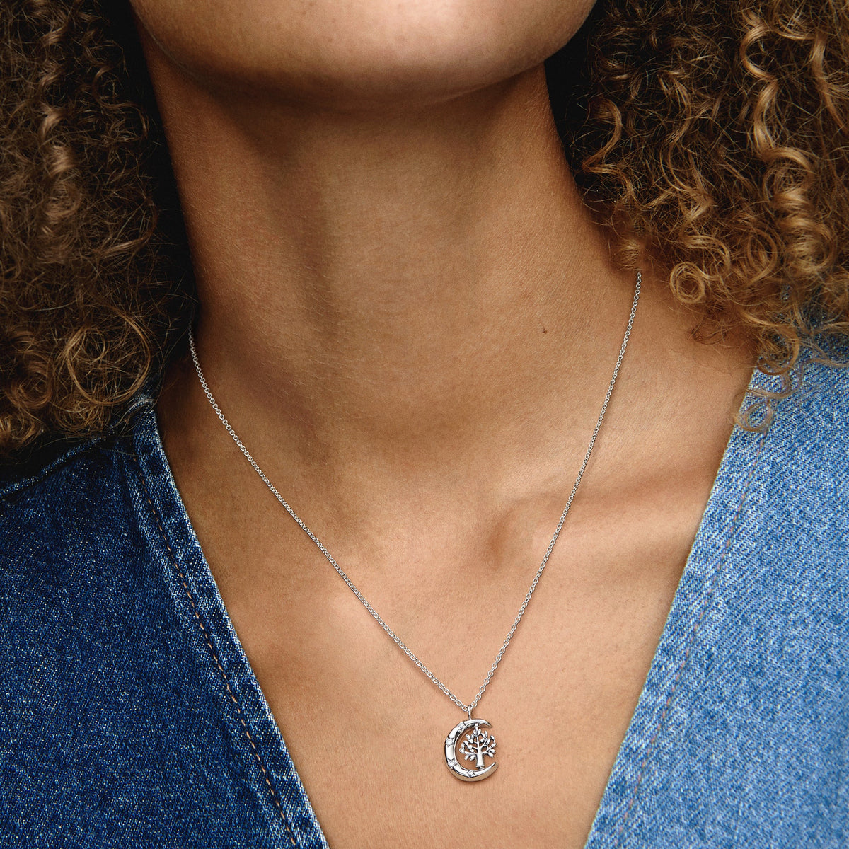 Moon & Spinning Tree of Life Pendant Necklace