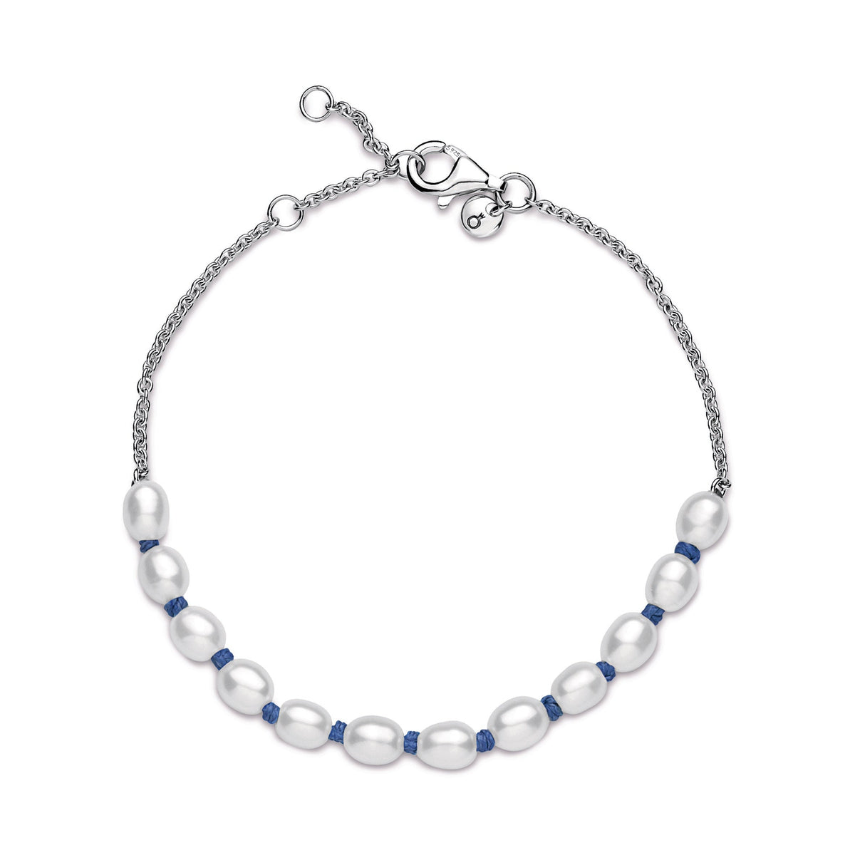 Freshwater Cultured Pearl Blue Cord Chain Bracelet